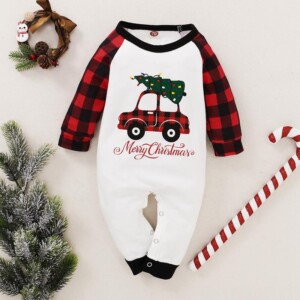 Vehicle Pattern Plaid Jumpsuit for Baby Boy
