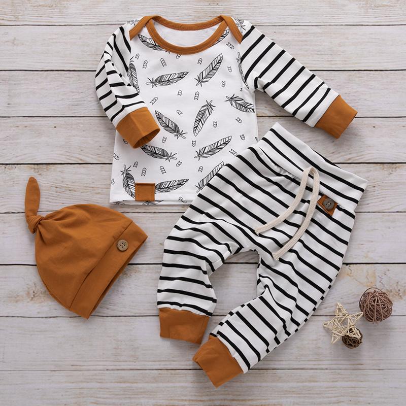 3-piece Feather Stripe Tee, Pants and Hat Set