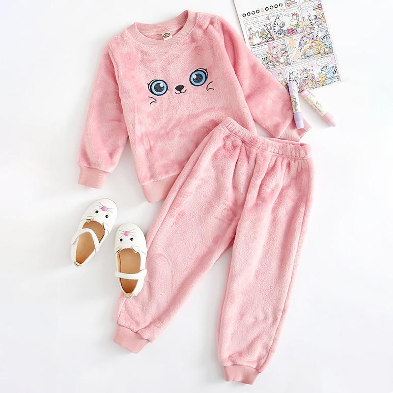2-piece Cartoon Pattern Flannel Pajamas Sets for Toddler Girl