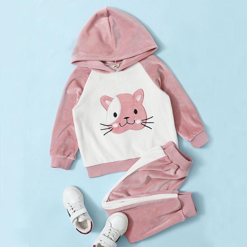 2-piece Cat Pattern Hoodie & Pants for Toddler Girl