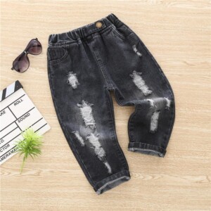 Solid Torn Jeans for Toddler Girl
