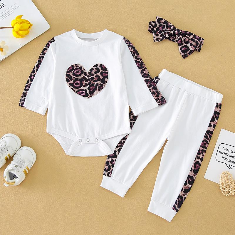 3-piece Heart-shaped Pattern Bodysuit & Pants & Headband for Baby