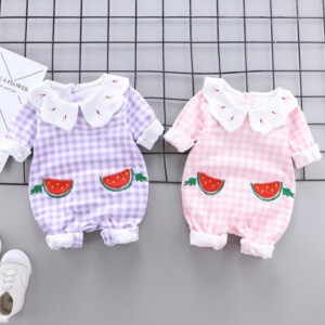 Watermelon Pattern Plaid Jumpsuit for Baby Girl