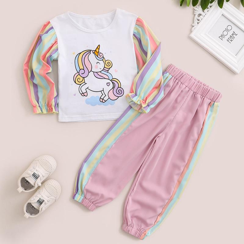 2-piece Cartoon Design Stripes Sweatshirt & Pants for Toddler Girl