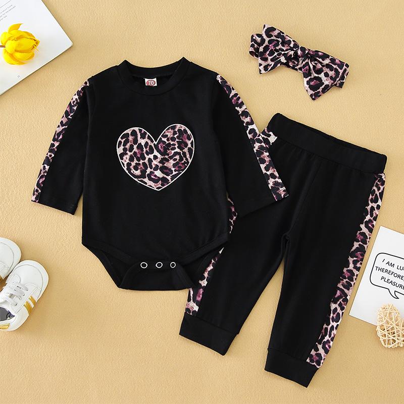 3-piece Heart-shaped Pattern Bodysuit & Pants & Headband for Baby