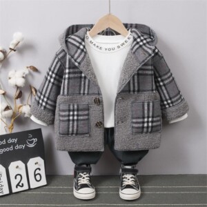 Extra Thick Plaid Duffle Coat Trench for Toddler Boy