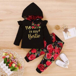 2-piece Letter Pattern Hoodie & Pants for Toddler Girl