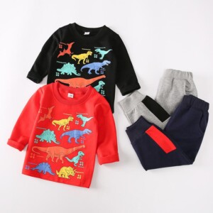 2-piece Dinosaur Pattern Sweatshirts & Pants for Toddler Boy