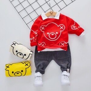 2-piece Bear Pattern Sweatshirts & Pants for Toddler Boy