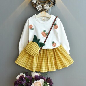 2-piece Pineapple Pattern Dress Set for Toddler Girl