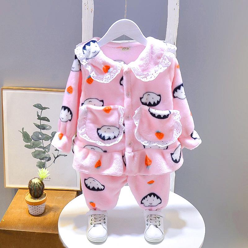2-piece Cartoon Design Thick Pajamas Sets for Toddler Girl