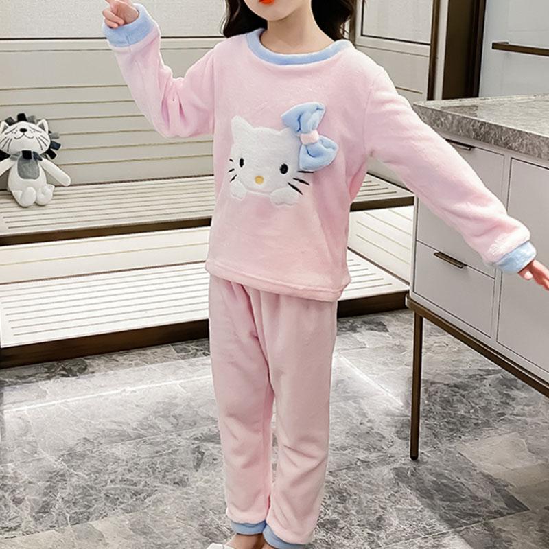 2-piece Cartoon Design Fleece-lined Pajamas Sets for Girl