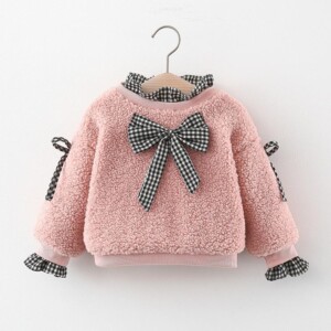 Plaid Color-block Pattern Plush Hoodie for Toddler Girl