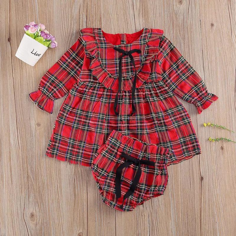 2-piece Plaid Christmas Pattern Dress Set for Toddler Girl