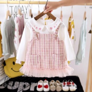 2-piece Preppy Color-block Dress Sets for Toddler Girl
