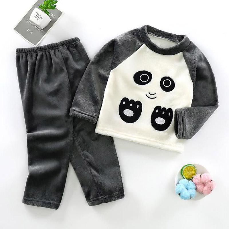 2-piece Animal Pattern Fleece-lined Pajamas Sets for Toddler Boy
