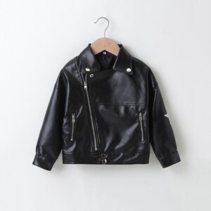 Solid PU Leather Jacket for Toddler Boy