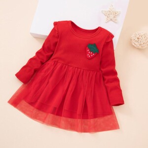 Strawberry Pattern Mesh Dress for Toddler Girl