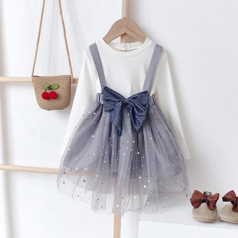2-piece Bow Mesh Dress Set for Toddler Girl