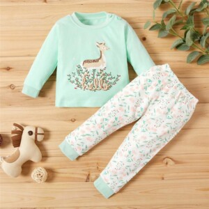 Toddler Sika Deer Top and Floral Pants Pajamas Set