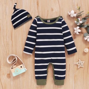 2-piece Striped Jumpsuit & Hat for Baby Boy