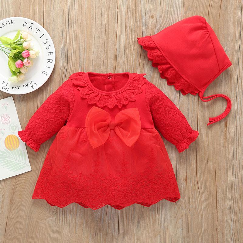 2-piece Bow Decor Dress & Hat for Baby Girl