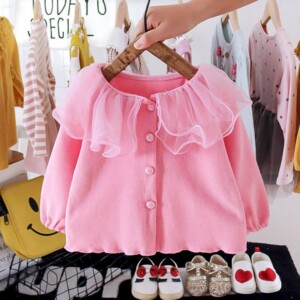 Solid Lapel Collar Sweater for Toddler Girl