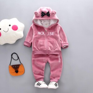 2-piece Letter Pattern Fleece-lined Suit for Toddler Girl