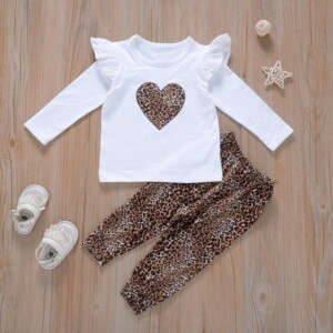 2-piece Heart-shaped Pattern Tops & Pants for Toddler Girl