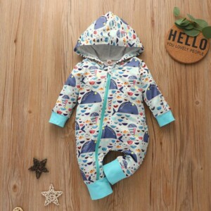 Whale Pattern Hooded Jumpsuit for Baby