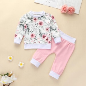 2-piece Floral Pattern Hoodie & Pants for Baby Girl