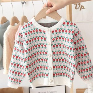 Floral Printed Sweater Knit Cardigan for Girl