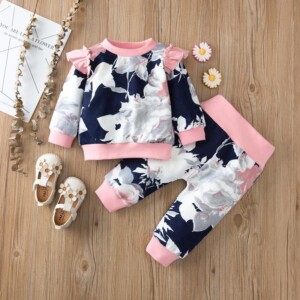 2-piece Floral Pattern Suit for Toddler Girl