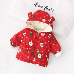 Christmas Fleece-lined Puffer Jacket for Toddler Girl