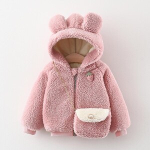 Strawberry Pattern Fleece-lined Plush Coat for Toddler Girl