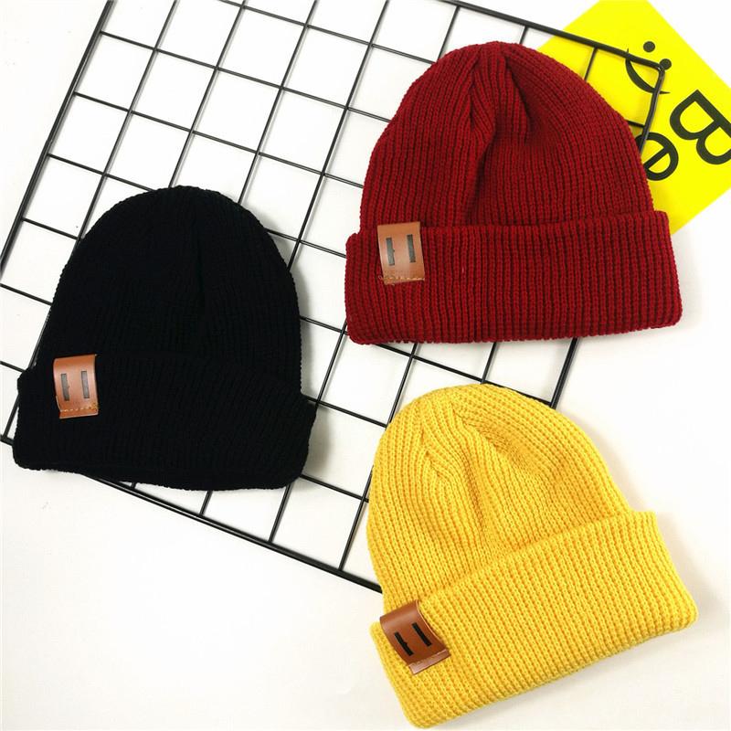 Solid Warm Skullies Beanie Caps Knitted Girls Winter Hats