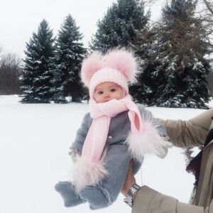 Instagram Style Baby Girl Boys Pom Fur Cute Winter Hat and Scarf