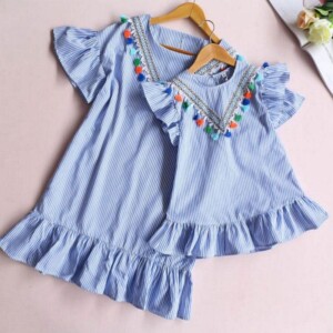 Solid Tassl Dress Mother Baby Clothes