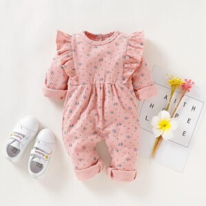 Ruffle Knit Floral Painted Jumpsuit for Baby Girl