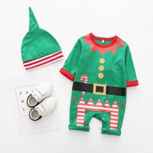 2-piece Christmas Color-block Jumpsuit &amp; Hat for Baby