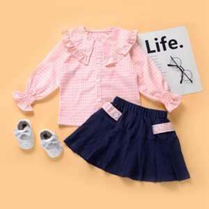 2-piece Solid Blouse & Skirt for Toddler Girl