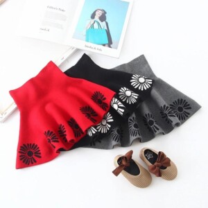 Floral Pattern Knitted Pleated Skirt for Girl