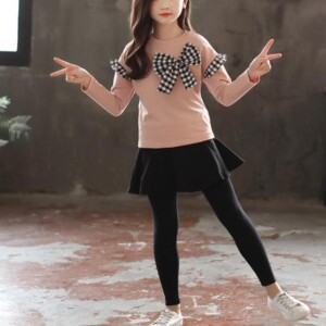 2-piece Bowknot Shirts & Pants for Girl