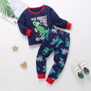2-piece Dinosaur Pattern Pajamas Sets for Toddler Boy