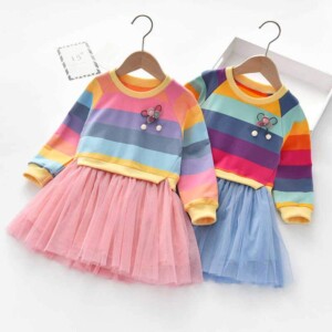 Multicolor Stripes Dress for Toddler Girl
