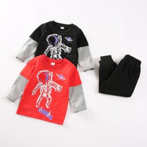 2-piece Astronaut Pattern Sweatshirts & Pants for Toddler Boy