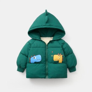 Dinosaur Pattern Fleece-lined Puffer Jacket for Toddler Boy