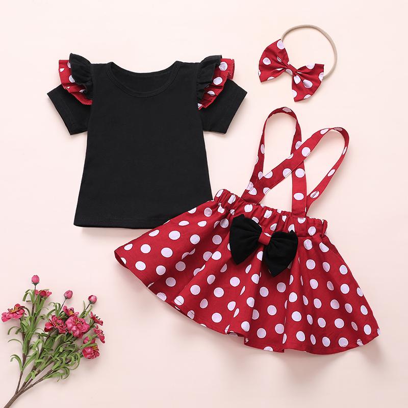 3-piece Solid Ruffle T-shirt &amp; Polka Dot Dress &amp; Headband for Toddler Girl