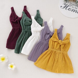 Cozy Solid Self-tie Bow Decor in Back Slip Dress for