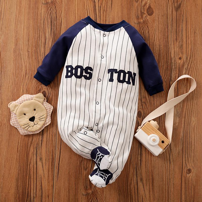 Casual Striped Sports Long-Sleeve Jumpsuit for Baby